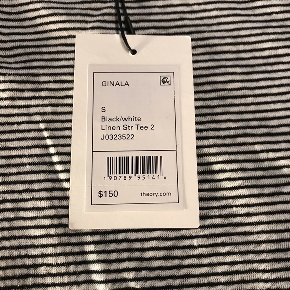 Theory Ginala Linen Striped Top Black&White Small - Picture 6 of 6